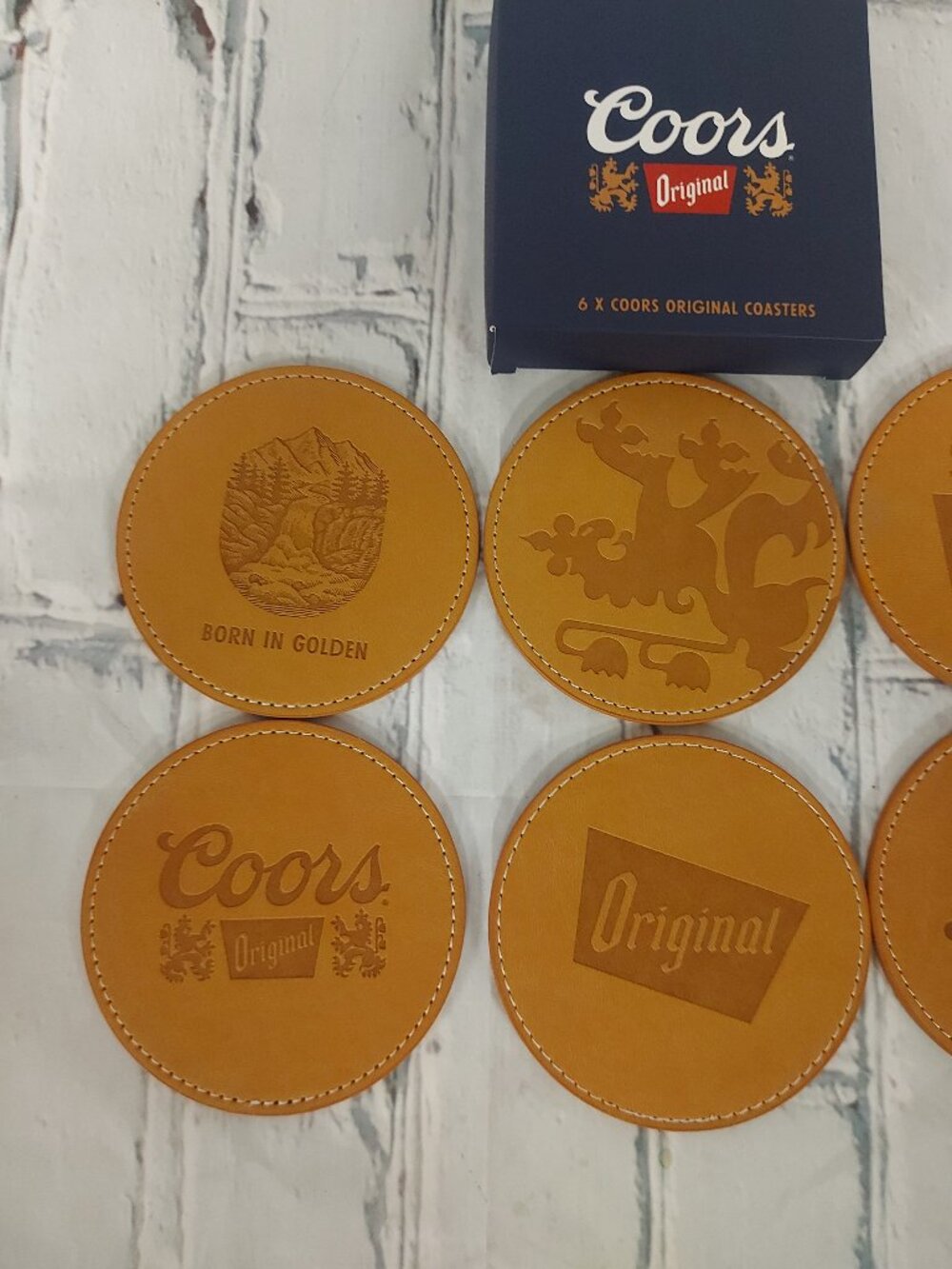 Coors Original Faux Leather Coaster Set of 6 w/ Box